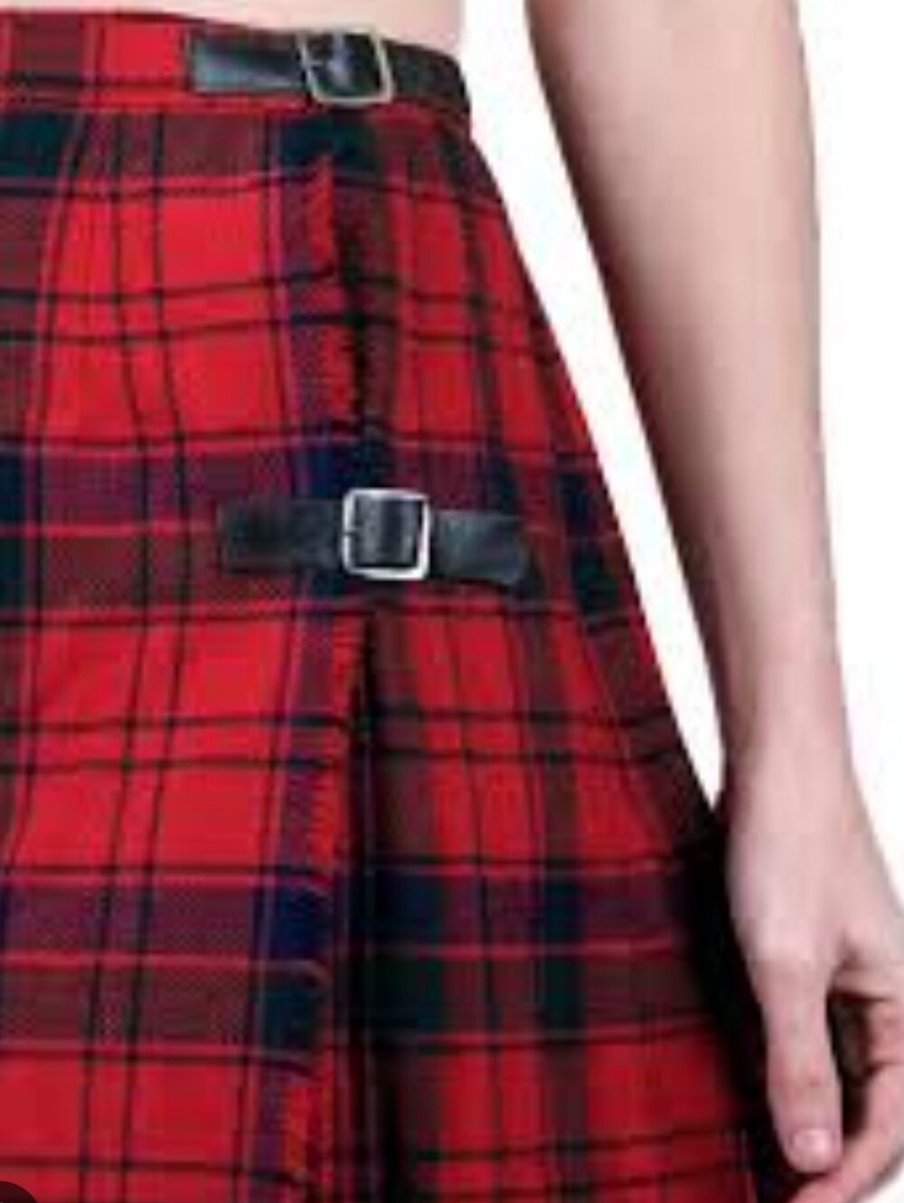 VTG Mosbrook XS Wool Tartan Red Plaid Skirt Leather Buckle Hook - Picture 9 of 11